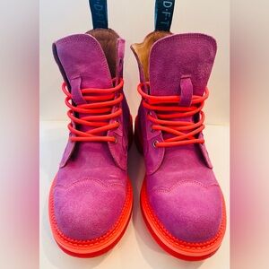 Fluevog Anna Sui pink & purple suede boots